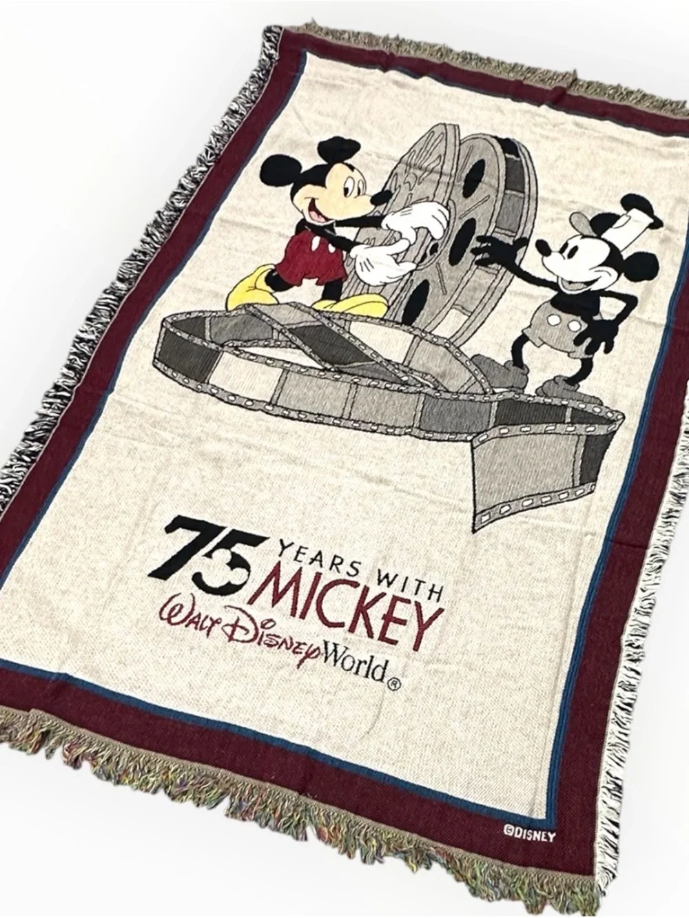 Disney 75 Years With Mickey Woven Tapestry Throw 100% Cotton USA NOS Collectible